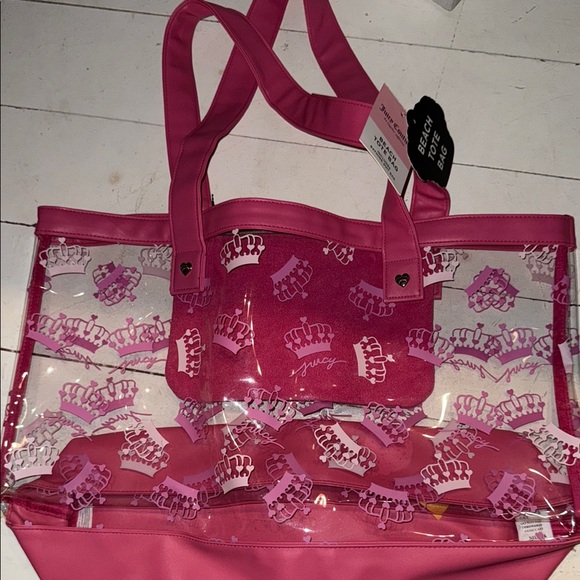 Juicy Couture Handbags - Juicy Couture Pink Tote Beach Bag includes Bathing Suit Bag NWT